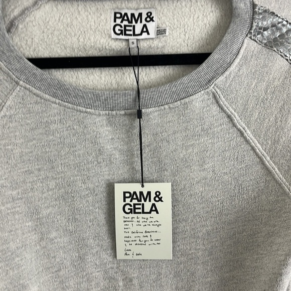 Pam & Gela Annie NWT Sweatshirt w/ Metallic Snakeskin Arm Embellishments - Picture 5 of 11
